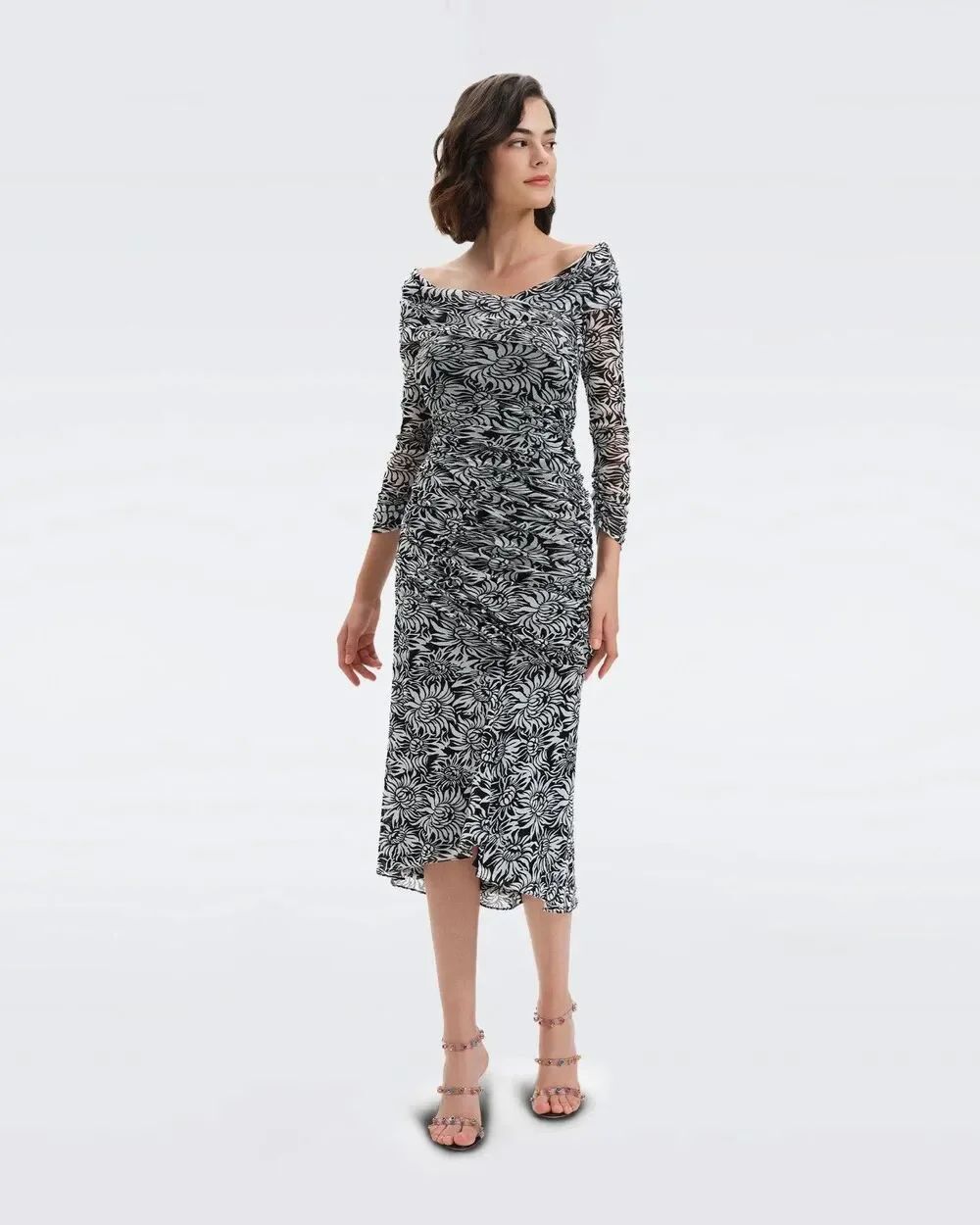 DVF Diane von Furstenberg Ganesa Ruched Off-Shoulder Dress XL NWOT